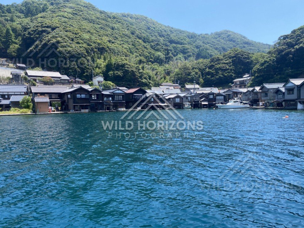 Traditional Funaya Boathouses Along a Sheltered Bay. Ine, Japan.