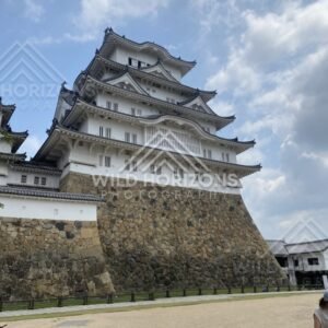 Towering Stone Base and White Keep of Himeji Castle. Himeji, Japan.
