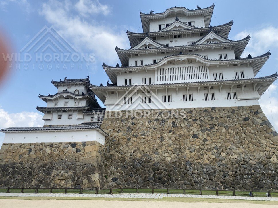 Castle Walls and Corner Tower at Himeji Castle. Himeji, Japan.
