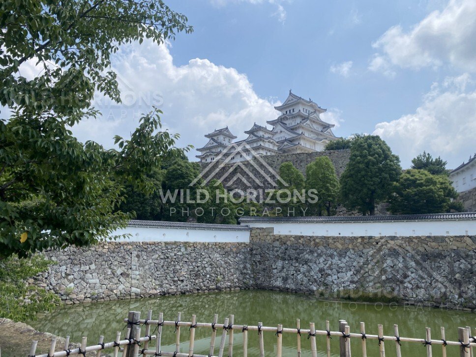 Moat and Stone Walls Below Himeji Castle. Himeji, Japan.