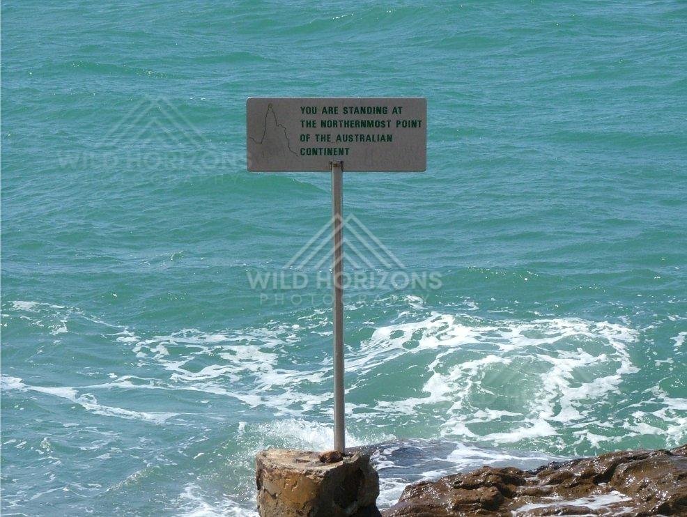 Sign marking the northernmost point of the Australian continent. Seisia, Australia.