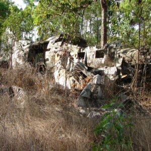 Wreckage of historic aircraft in Cape York bushland. Seisia, Australia.