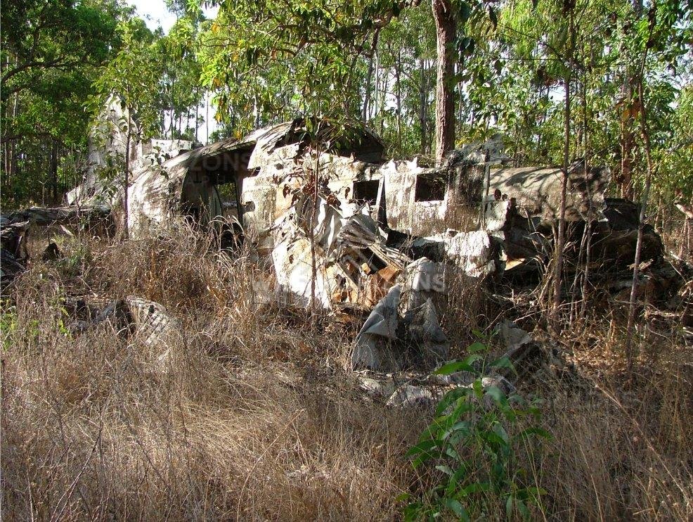 Wreckage of historic aircraft in Cape York bushland. Seisia, Australia.