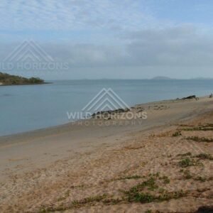 Calm coastal bay viewed across sandy beach at Seisia. Seisia, Australia.