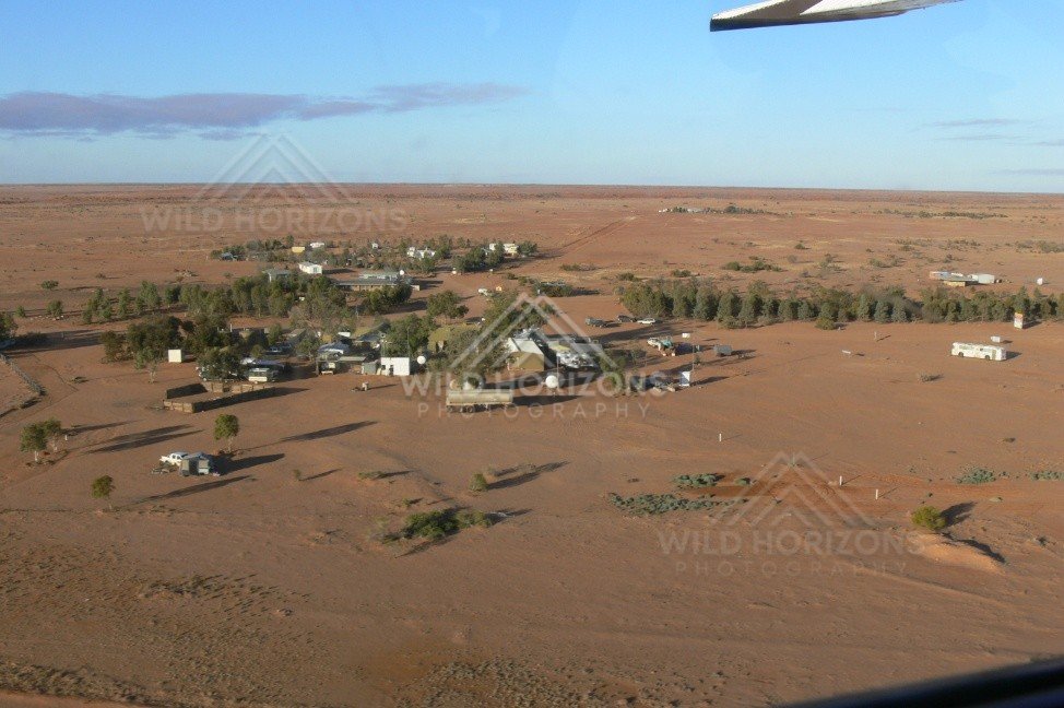 Remote desert settlement on the Channel Country plains. Cooper Creek Region, Australia.