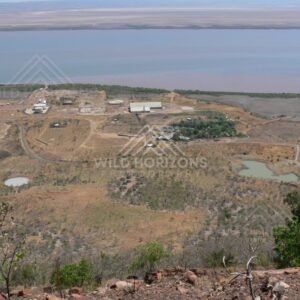 Aerial outlook across the Gulf town beside a wide tidal river. Normanton, Queensland, Australia.