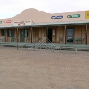 Classic timber façade of the Walkabout Creek Hotel made famous by film. McKinlay, Queensland, Australia.
