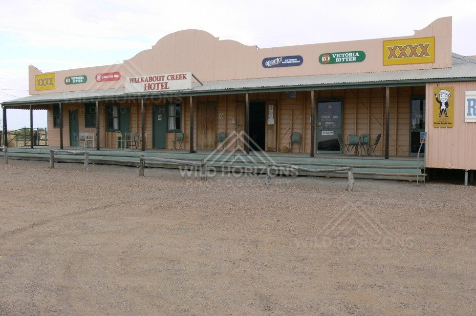 Classic timber façade of the Walkabout Creek Hotel made famous by film. McKinlay, Queensland, Australia.