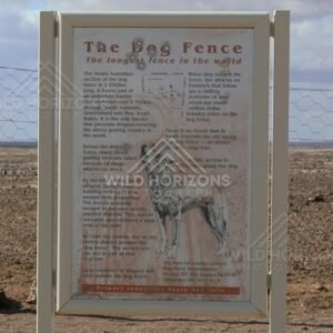 Interpretive sign marking the Dog Fence viewing point on the Stuart Highway. Dog Fence/Coober Pedy, Australia.