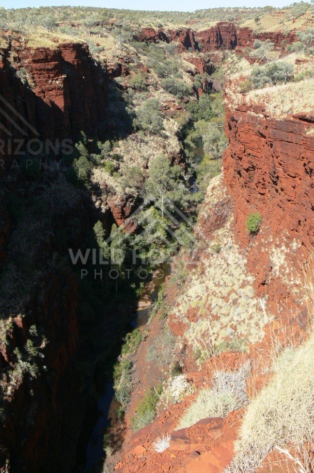 Narrow gorge passage through the Hamersley Range. Karijini National Park, Australia.