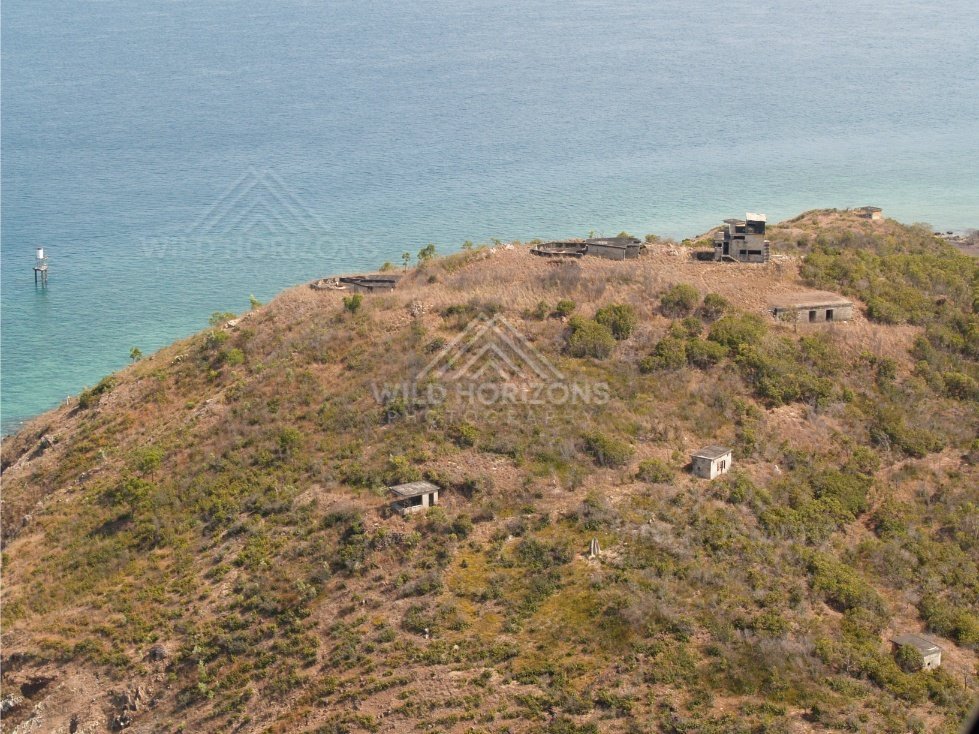 Hilltop monument area overlooking Torres Strait. Possession Island, Queensland, Australia.