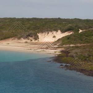 Narau Beach coastline with dunes and hinterland. Narau Beach, Queensland, Australia.
