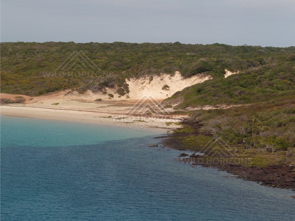 Narau Beach coastline with dunes and hinterland. Narau Beach, Queensland, Australia.