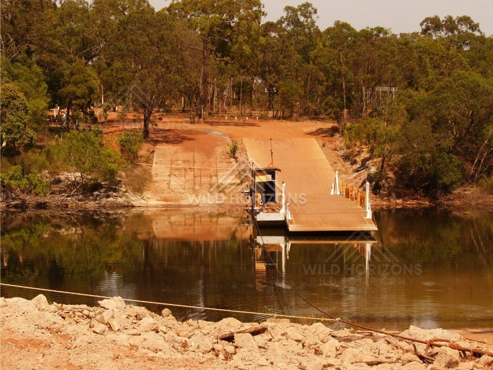 Jardine River ferry ramp and crossing. Jardine River, Queensland, Australia.
