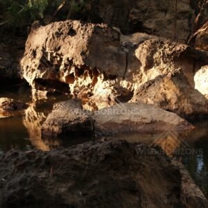 Eroded rock formation beside pool. Iron Range, Queensland, Australia.