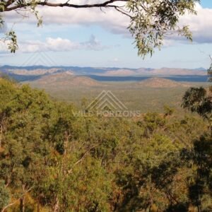 Panorama of distant ranges across a patchwork of bushland. Queensland, Australia.