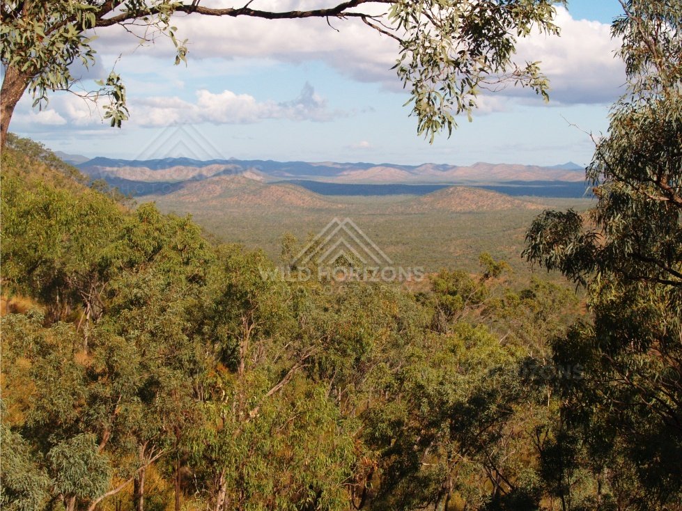 Panorama of distant ranges across a patchwork of bushland. Queensland, Australia.