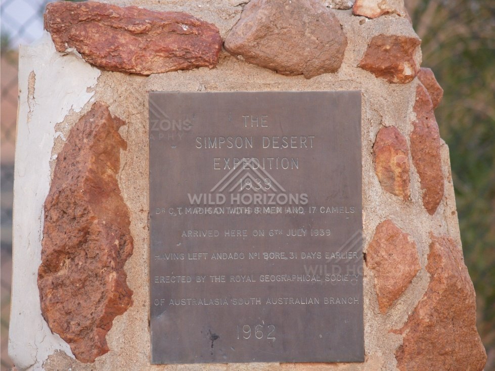 Simpson Desert Expedition memorial plaque set in stone. Birdsville Region, Australia.