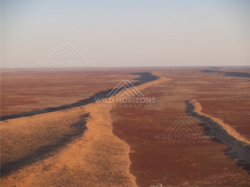 Sinuous channel across gibber plains. Simpson Desert, Australia.