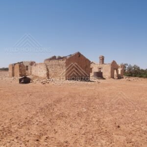 Ruined stone building on open plain. Queensland, Australia.