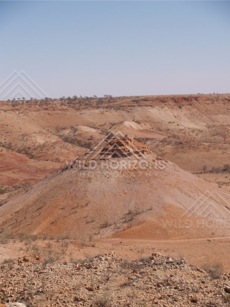 Eroded red hills and gullies. Queensland, Australia.
