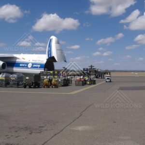 Antonov aircraft loading Blackhawk helicopters. Queensland, Australia.
