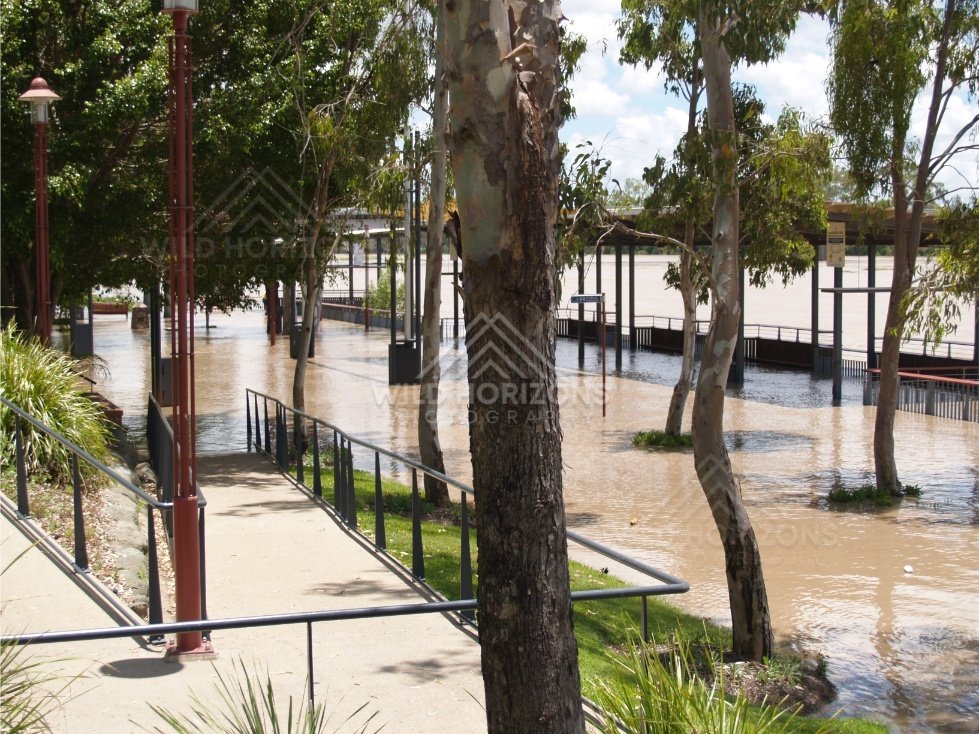 Riverside walkway submerged. Rockhampton, Australia.