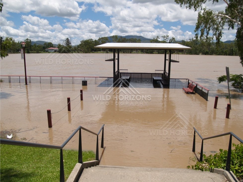 Jetty infrastructure inundated. Rockhampton, Australia.