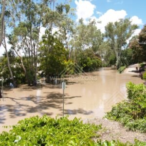 Suburban street under flood. Rockhampton, Australia.