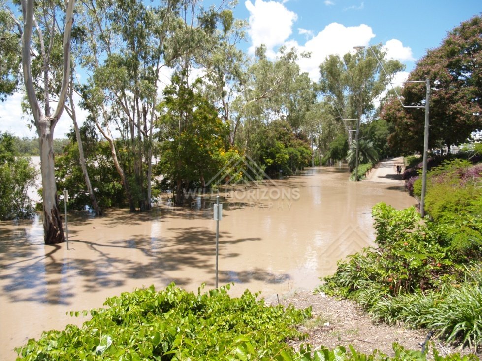 Suburban street under flood. Rockhampton, Australia.