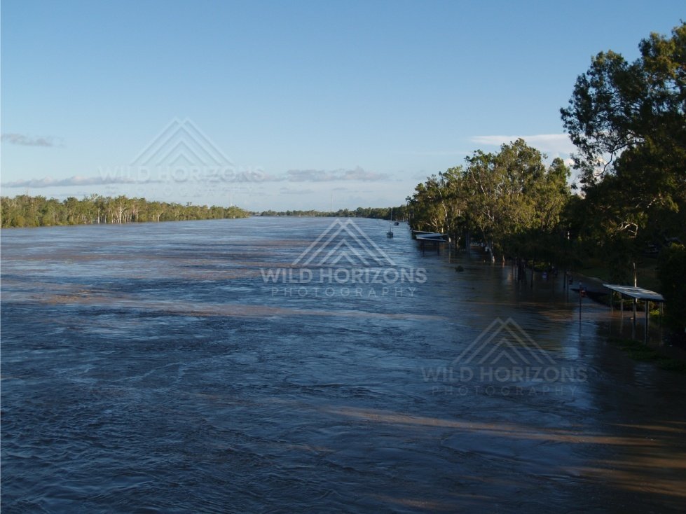 Panorama of the swollen Fitzroy River. Rockhampton, Australia.