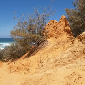 Coastal outlook framed by sandstone. Rainbow Beach, Australia.