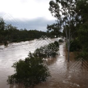 Burnett River in flood at Mundubbera. Mundubbera, Australia.