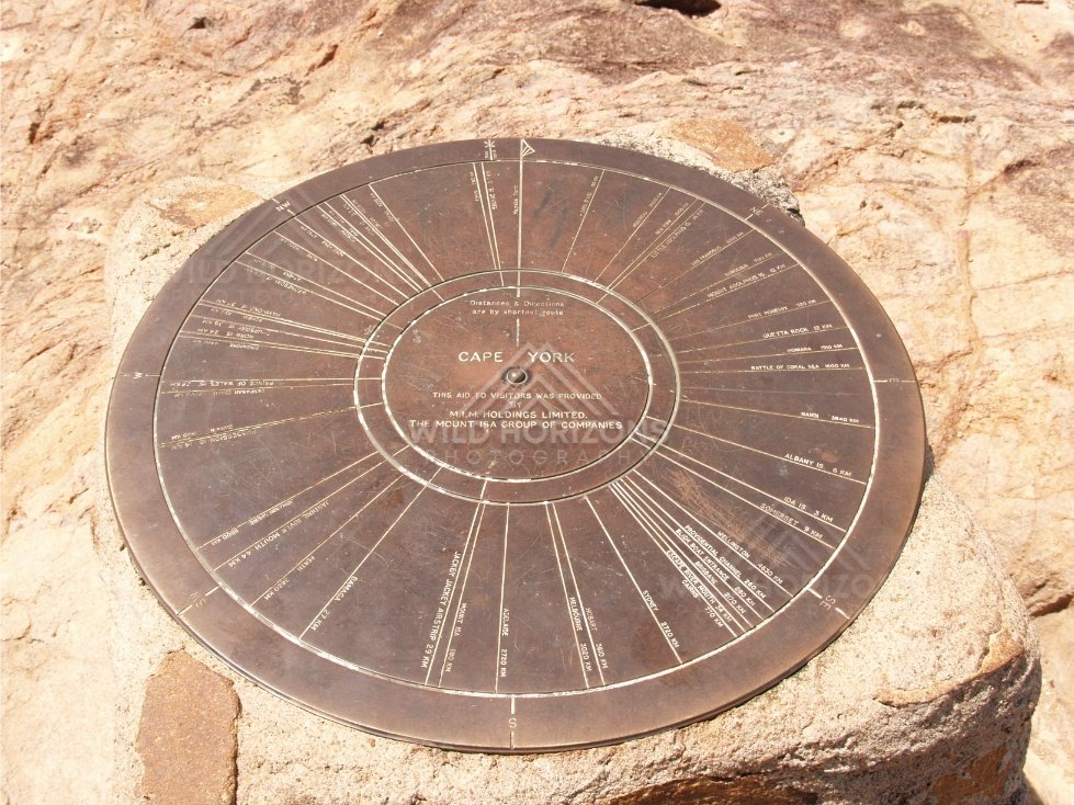 Metal Directional Plaque Marking Distances from the Northernmost Point of the Continent. Cape York, Australia.