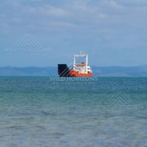 Small commercial vessel travelling across open sea. Seisia, Queensland, Australia.