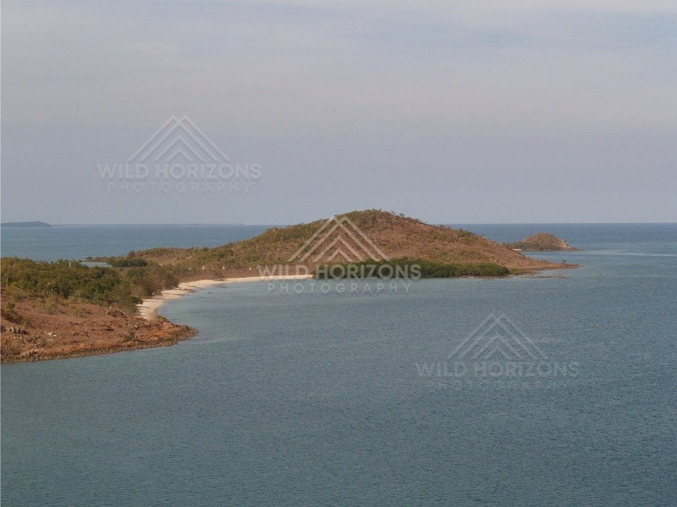 Coastal island and channel view from above. Cape York, Queensland, Australia.