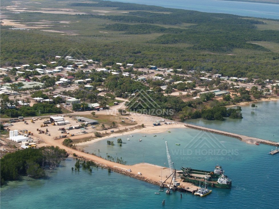 Aerial view of Thursday Island township and harbour. Thursday Island, Queensland, Australia.