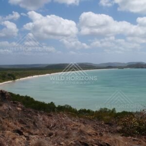 High View Over a Sweeping Beach and Calm Coastal Waters. Cape York, Australia.