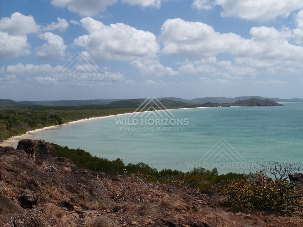 High View Over a Sweeping Beach and Calm Coastal Waters. Cape York, Australia.