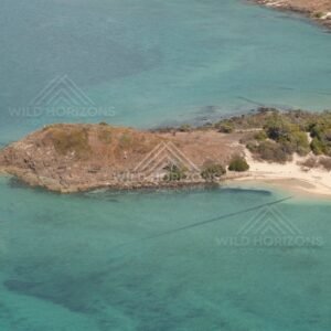 Low island with beach and reef flats. Thursday Island, Queensland, Australia.